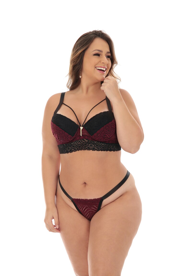 Conjunto Plus Size Strappy Com Renda Click Sophia