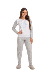 Pijama Longo Feminino em Suede Branco