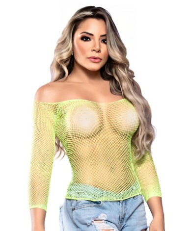 Cropped Bodystocking com Strass – Verde Neon